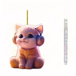 Бледно-Розовый Кошка с гарнитурой акриловые подвесные украшения, для украшения зеркала заднего вида автомобиля, розовый жемчуг, Кулон : 80 мм