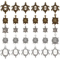 Antique Bronze & Antique Silver 30Pcs 5 Style Alloy Tibetan Style Rhinestone & Pendant Cabochons Setting Sets, Turtle, Antique Bronze & Antique Silver, 6pcs/style