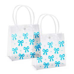 Bowknot Rectangle Transparent Printed PVC Plastic Gift Tote Bags, Sky Blue, Bowknot, 28.5cm, Open: 190x155x75mm