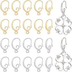 Real Gold Plated & Real Platinum Plated 20 пары 2 цвета латунные крючки для сережек, с горизонтальными петлями, долговечный, настоящее золото и платина, 15x10x2 мм, отверстие : 1 мм, 18 датчик, штифты : 1 мм, 10 пары / цвет