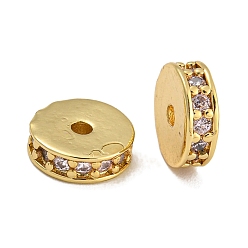 Лавандовый румянец Стойки обшивки латунь микро проложить кубического циркония бусы, без свинца и без кадмия, реальный 18 k позолоченный, долговечный, круглые, лавандовый румянец, 8x2.5 мм, отверстие : 1.5 мм