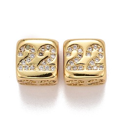 Number Латунные микропаве из прозрачного кубического циркония, игральные кости с числом, золотые, кол. 22, 8.5x8.5x8.5 мм, отверстие : 3.5 мм
