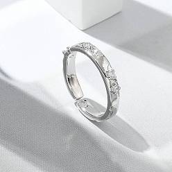 Платина Кольца-манжеты из прозрачного кубического циркония, украшения из латуни для женщин, долговечный, стойки покрытие, без свинца и без кадмия, платина, 3 мм, внутренний диаметр: 15.5 мм