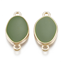 Green Alloy Links connectors, with Enamel, Oval, Light Gold, Green, 20.5x11x2.5mm, Hole: 1.2mm