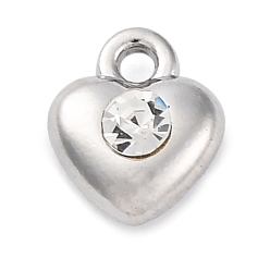 Кристалл Стойки подвески обшивки сплава, со стразами, без кадмия, без никеля и без свинца, золотые, сердце, платина, 8x6.5x3.5 мм, отверстие : 1.2 мм