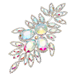 Хрусталь AB 1 Аппликации из латуни со стразами из ПК, для невесты пояс, платье, створка, цветок, хрусталь AB, 180x100x10.5 мм