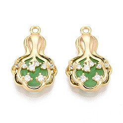 Vegetables Латунные подвески с микропаве из прозрачных кубических цирконий кошачий глаз, реальный 18 k позолоченный, без никеля , овощи, 23x14.5x6 мм, отверстие : 1.5 мм