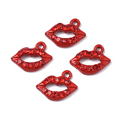 FireBrick Spray Painted Alloy Pendants, Rack Plating, with Rhinestone, Cadmium Free & Nickel Free & Lead Free, Lip, FireBrick, 10x13x3mm, Hole: 1.2mm