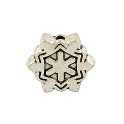 Antik Silber Farbe Tibetischen Stil Legierung Perlen Schneeflocke, Cadmiumfrei und Nickel frei und Bleifrei, Antik Silber Farbe, 8.5x9.5x3 mm, Bohrung: 1 mm, ca. 1120 Stk. / 1000 g