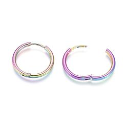Rainbow Color Ионное покрытие (ip) 304 серьги-кольца из нержавеющей стали, гипоаллергенные серьги, с 316 хирургическим стержнем из нержавеющей стали, Радуга цветов, 12 датчик, 19x2 мм, штифты : 1 мм, внутренний диаметр: 14 мм