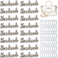 Platinum 16Pcs Word Alloy Handmade Label Tags, with Iron Shim, for Bag Making, Platinum, 0.9x3.55x0.35cm