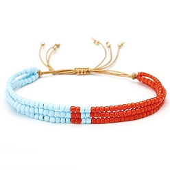 Светло-Голубой Плетеные браслеты из стеклянных бусин, трехслойный браслет из нескольких нитей, Небесно-голубой, 6-1/4~10-1/4 дюйм (16~26 см)