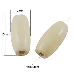 Floral White Natural Wood Beads, Lead Free, Dyed, Rice, Floral White, 15x7mm, Hole: 2mm, about 4180pcs/1000g