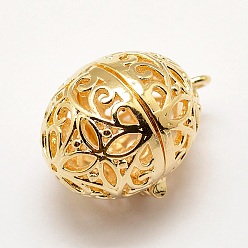 Light Gold Латунные диффузор Locket подвески, подвески для клеток, овальные, без кадмия и без свинца, золотой свет, 24x16x18 мм, отверстия: 2 mm, Внутренний размер: 12 mm