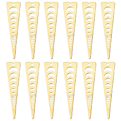 Golden 12Pcs Brass Pendants, Cone with Moon Charms, Golden, 35x8.5x0.5mm, Hole: 1.2mm