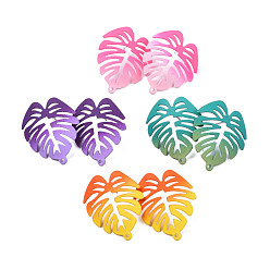 (52) Непрозрачная лаванда Окрашенные спрей железные серьги, с горизонтальными петлями, лист монстры, разноцветные, 28.5x24 мм, отверстие : 1.4 мм, штифты : 0.7 мм