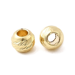 Настоящее золото 18K Рифленые круглые латунные бусины, долговечный, стойки покрытие, без свинца и без кадмия, реальный 18 k позолоченный, 5x4 мм, отверстие : 2 мм