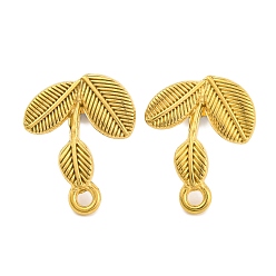 Настоящее золото 18K Ионное покрытие (IP) 304 шпильки из нержавеющей стали, лист, реальный 18 k позолоченный, 23x18.5 мм, отверстие : 2.5 мм, штифты : 11x0.5 мм