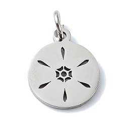 Нержавеющая Сталь Цвет Не тускнеющие 304 подвески из нержавеющей стали, с целью перехода в кольце, лазерная резка, плоский круглый с цветными чарами, цвет нержавеющей стали, 14x12x1 мм, отверстие : 3 мм