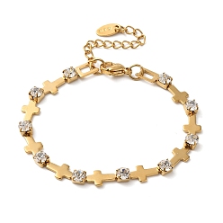 Cross 304 браслеты из нержавеющей стали с прозрачными циркониевыми звеньями, золотые, крестик, 6-1/2 дюйм (16.5 см)