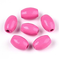 Ярко-Розовый Окрашенные распылением деревянные бусины Schima, рис, ярко-розовый, 12~12.5x7.5~8.5 мм, отверстие : 2~2.5 мм