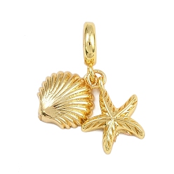Настоящее золото 18K Латунные европейские подвески в форме ракушки морской звезды, подвески с большими отверстиями в виде морских животных, стойки покрытие, долговечный, без кадмия и без свинца, реальный 18 k позолоченный, 29 мм, отверстие : 5.5 мм