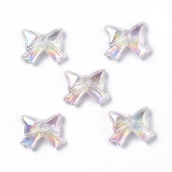 Pink UV Plating Rainbow Iridescent Acrylic Beads, Bowknot, Pink, 23x29.5x9mm, Hole: 1.8mm