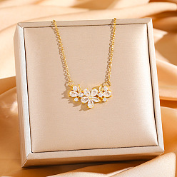 Золотой Подвеска в виде цветка из латуни с прозрачными кубическими циркониями 304 Цепочка из нержавеющей стали для женщин, золотые, 17.72 дюйм (45 см)