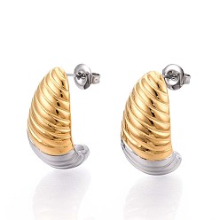 Позолоченный и Цвет Нержавейки 304 двухцветные серьги-гвоздики из нержавеющей стали, полоса-капля, ионное покрытие (ip), настоящее золото и нержавеющая сталь, 23x13 мм