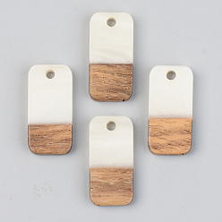 (404) Непрозрачное AB Кислое яблоко Подвески из непрозрачной смолы и ореха, прямоугольные, цветочный белый, 21.5x10x3 мм, отверстие : 2 мм