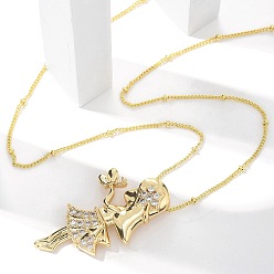 Human Ожерелья с подвесками из латуни с прозрачным кубическим цирконием и микропаве, золотые, девушка, 17.64 дюйм (44.8 см), Кулон : 42.5x24.5x8.5 мм