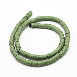 Olive Drab Flat Round Handmade Polymer Clay Bead Spacers, Olive Drab, 3x1mm, Hole: 1mm, about 380~400pcs/strand, 17.7 inch