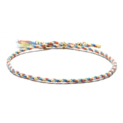 Deep Sky Blue Cotton Cord Braided Adjustable Bracelets, with Brass Bead, for Men and Women, Deep Sky Blue, Inner Diameter: 2-3/8 inch(6cm)
