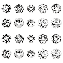 Античное Серебро 20 шт. 5 стиль ретро 925 колпачки для бусин из стерлингового серебра, цветок, античное серебро, 5~6x1.5~2.5 мм, отверстие : 0.8~1 мм, 4 шт / стиль