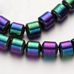 (966) Внутренний цвет Кристалл / Лиловато-лиловый на подкладке Гальванизировать немагнитных синтетический гематит нитей бисера, колонка, с покрытием разноцветным, 6x6 мм, отверстие : 1 мм, около 67 шт / нитка, 15.7 дюйм