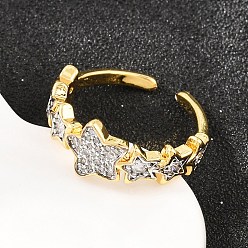 Звезда Латунные кольца-манжеты с микропаве из прозрачных кубических цирконий, долговечный, без свинца и без кадмия, реальный 18 k позолоченный, звезда, 8.5 мм, внутренний диаметр: 17 мм