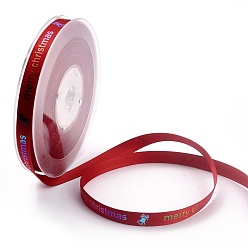 Красный Полиэфирная лента, односторонняя лента с принтом, слово счастливого рождества, для рождественской подарочной упаковки, партия украсить, красные, 3/8 дюйм (9 мм), 00 ярдов / рулон (91.44 м / рулон)