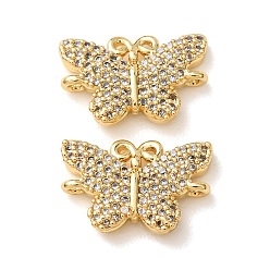 Real 18K Gold Plated Brass Micro Pave Clear Cubic Zirconia Connector Charms, Butterfly Links, Rack Plating, Long-Lasting Plated, Cadmium Free & Lead Free, Real 18K Gold Plated, 11x16x2.5mm, Hole: 1mm