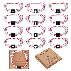 Красный 12шт. нейлоновые регулируемые браслеты для мужчин и женщин, квадрат с крестом, 304 шарик из нержавеющей стали, красные, внутренний диаметр: 2 дюйм (5 см)