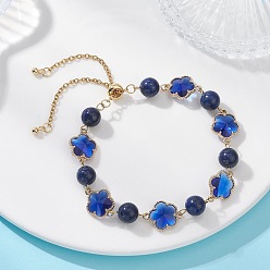 Ляпис-Лазурь Браслеты-слайдеры из стекла и натурального лазурита, цепочка для женщин, круглый и клевер, 11-3/8 дюйм (29 см)
