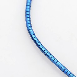 Blue Plated Electroplate Non-Magnetic Synthetic Hematite Column Beads Strands, Blue Plated, 1x1.2mm, Hole: 0.5mm, about 350pcs/strand, 15.7 inch