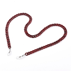 FireBrick Eyeglasses Chains, Neck Strap for Eyeglasses, with Acrylic Curb Chains, 304 Stainless Steel Lobster Claw Clasps and Rubber Loop End, FireBrick, 27.95 inch(71cm)