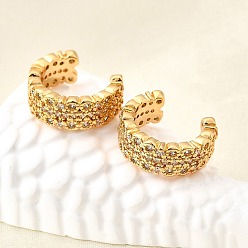 Настоящее золото 18K Латунные серьги-манжеты из прозрачного кубического циркония, c-образный, реальный 18 k позолоченный, 14x12x5.5 мм