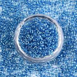 Dodger Blue 8/0 Glass Seed Beads, Transparent Inside Colours Luster, Round Hole, Round, Dodger Blue, 8/0, 3~4x2~3mm, Hole: 0.8mm, about 15000pcs/bag