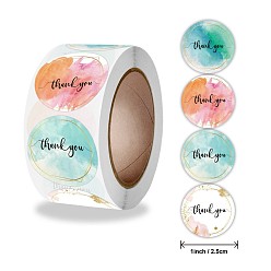 Colorful 4 Styles Self-Adhesive Thank You Stickers Roll, Adhesive Labels, Colorful, 25mm, about 500pcs/roll