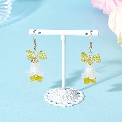 Желтый Акриловые серьги-подвески в виде цветка, с выпечкой окрашены перламутровым стеклом круглые бусины, стеклянные бусины и 304 крючки для сережек из нержавеющей стали, золотые, желтые, 47x18 мм