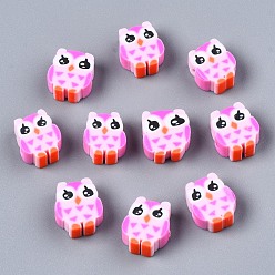 Лавандовый румянец Бусины из полимерной глины , сова, лавандовый румянец, 9~10.5x8~10x4~5 мм, отверстие : 1.6 мм