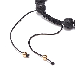 Basketball Natural Lava Rock & Acrylic Braided Bead Bracelet, Essential Oil Gemstone Jewelry for Men Women, Basketball Pattern, Inner Diameter: 2-1/8~3-5/8 inch(5.5~9.3cm)