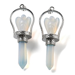 Опал Опалитные острые большие подвески, граненые подвески в виде пули и ангела с латунной фурнитурой, стойки покрытие, платина, 71~77x27~28x19~20 мм, отверстие : 6.5x4.5 мм