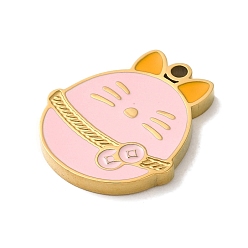 Real 18K Gold Plated Ion Plating(IP) 304 Stainless Steel Enamel Pendants, Cat Charm, Real 18K Gold Plated, 15.5x13.5x1.5mm, Hole: 1.2mm